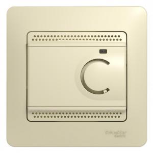 Термостат для теплого пола с датчиком 10A в сборе с рамкой Бежевый Glossa