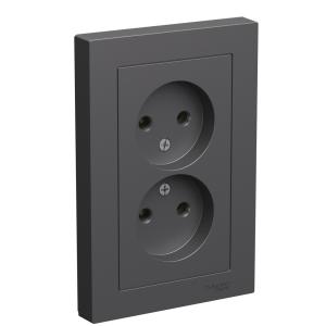 Розетка 2-м 16А С/У в сборе с рамкой Базальт AtlasDesign