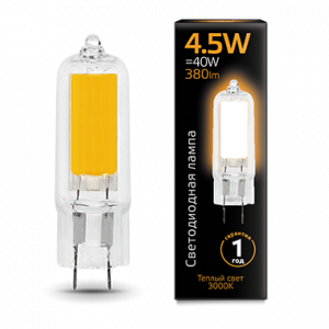 Лампа светодиодная Gauss G4 AC220-240V 4.5W 3000K Glass 1/10/200
