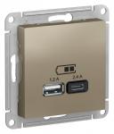 Розетка USB A+С, 5В/2,4 А, 2х5В/1,2 А Шампань AtlasDesign