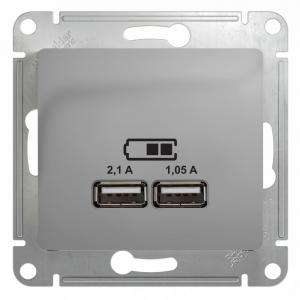 Розетка USB А+А 5В 2,1А С/У Алюминий Glossa