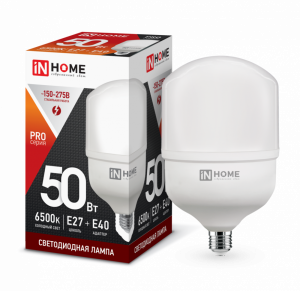 Лампа светодиодная LED-HP-PRO 50Вт 230В Е27 с адаптером E40 6500К 4750Лм IN HOME