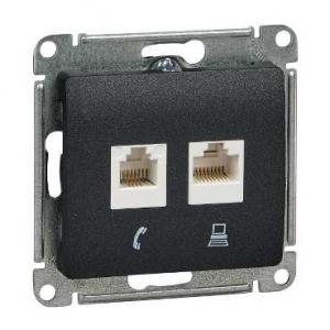 Розетка RJ11+RJ45 кат.5Е С/У Антрацит Glossa