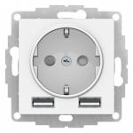 Розетка 1-м 16А С/У З/К со шторками+USB A+А 5В 2,4А Белый AtlasDesign