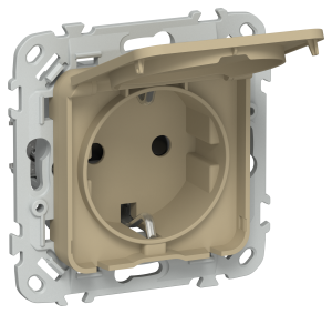 Розетка 1-м 16А С/У З/К со шторками с крышкой IP44 Хаки FLITE