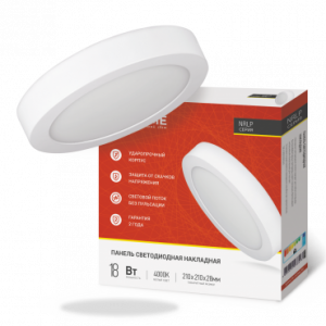 Светильник светодиодный круглый накладной NRLP 18Вт 230В 4000К 1260лм 210мм белый IP40 IN HOME