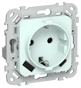 Розетка 1-м 16А С/У З/К со шторками+USB A+С 20Вт Холодный Лед FLITE