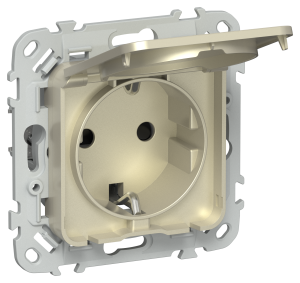 Розетка 1-м 16А С/У З/К со шторками с крышкой IP44 Шампань FLITE