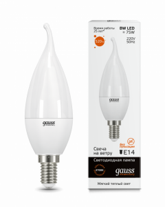 Лампа светодиодная Gauss Elementary Candle Tailed 8W E14 3000K 1/10/50