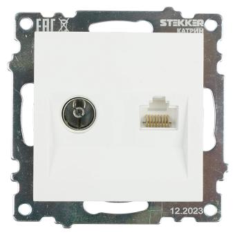 Розетка TV антенна + RJ45 С/У Белый Катрин