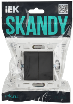 Переключатель 2-кл 10А C/У проходной Графит Skandy