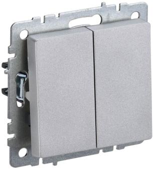 Переключатель 2-кл 10А C/У проходной Алюминий Brite