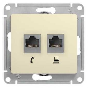 Розетка RJ45+RJ45 кат.5Е С/У Бежевый Glossa